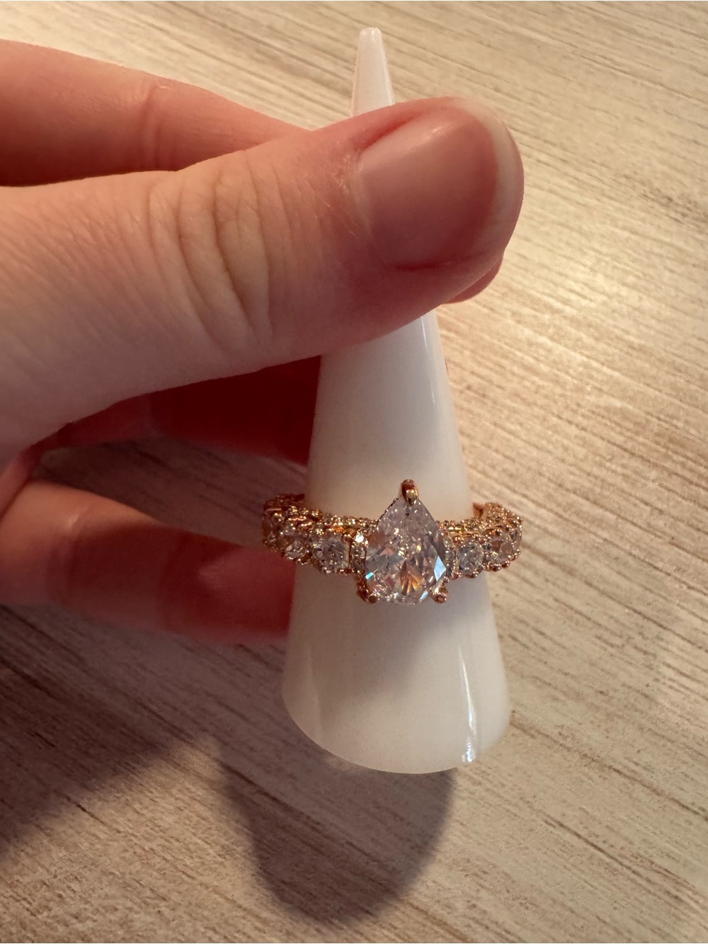 Rose Gold Pear-Shaped Halo Ring with Pavé Band